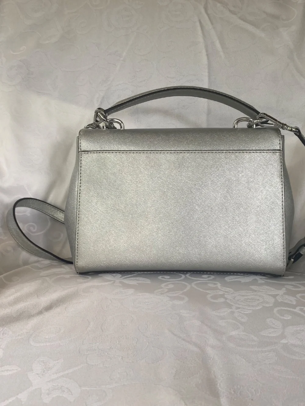 Michael Kors Silver Saffiano Leather Satchel Crossbody Bag